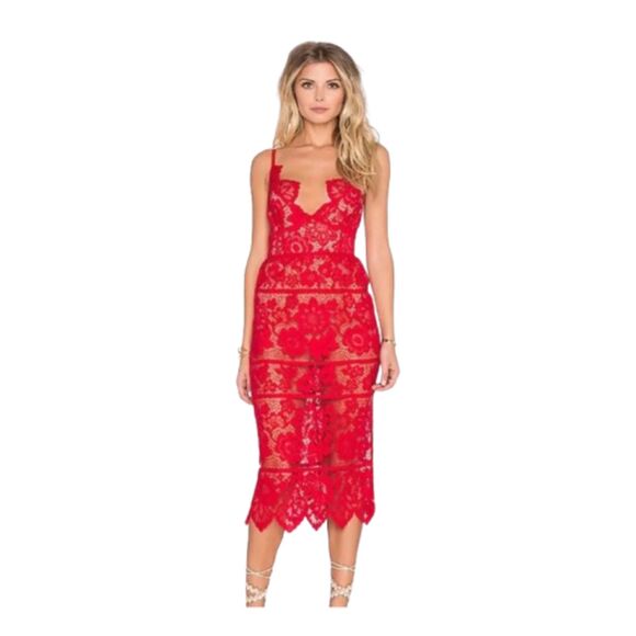 For Love And Lemons Dresses & Skirts - For Love & Lemons Gianna Midi Red Lace Dress Size S